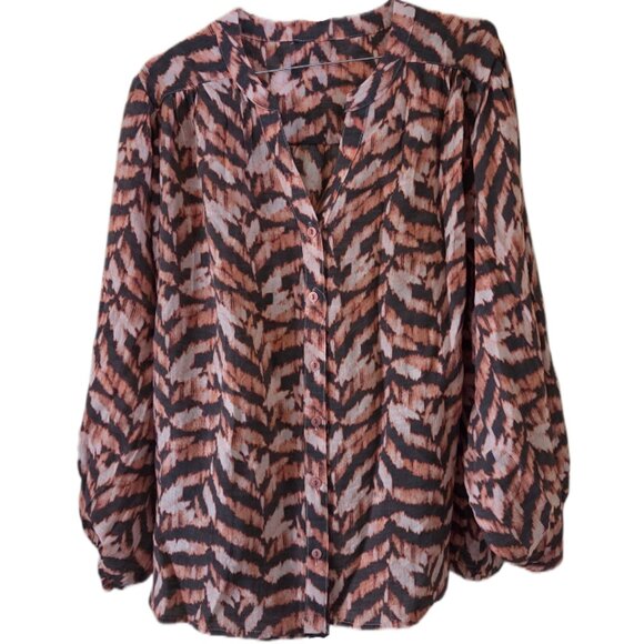 Hope & Harlow Peach Multi Color Wide Sleeve Button Down Blouse - Picture 1 of 2